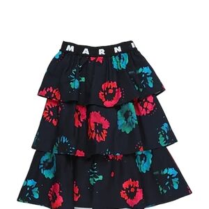 Marni Black and Red Floral Tiered Logoed Skirt
